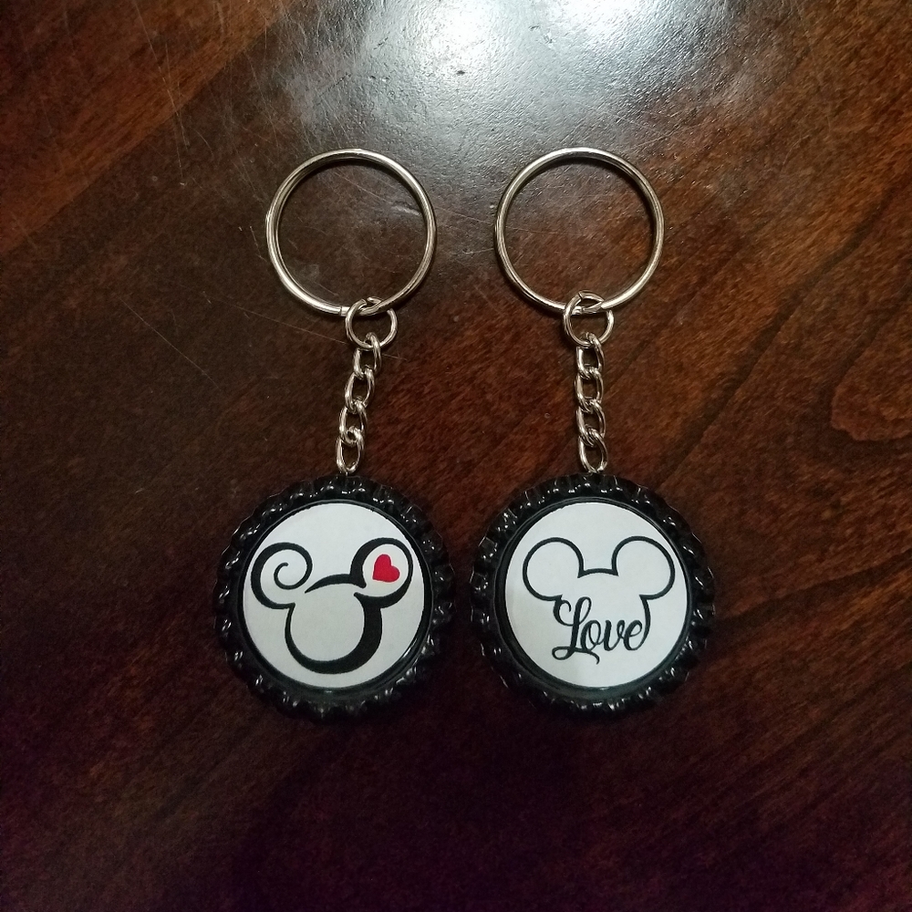 Mickey Mouse Bottle Cap Keychains - Picture 1 of 2